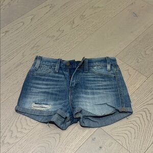 Levi's Distressed Rolled Hem Denim Shorts - Blue